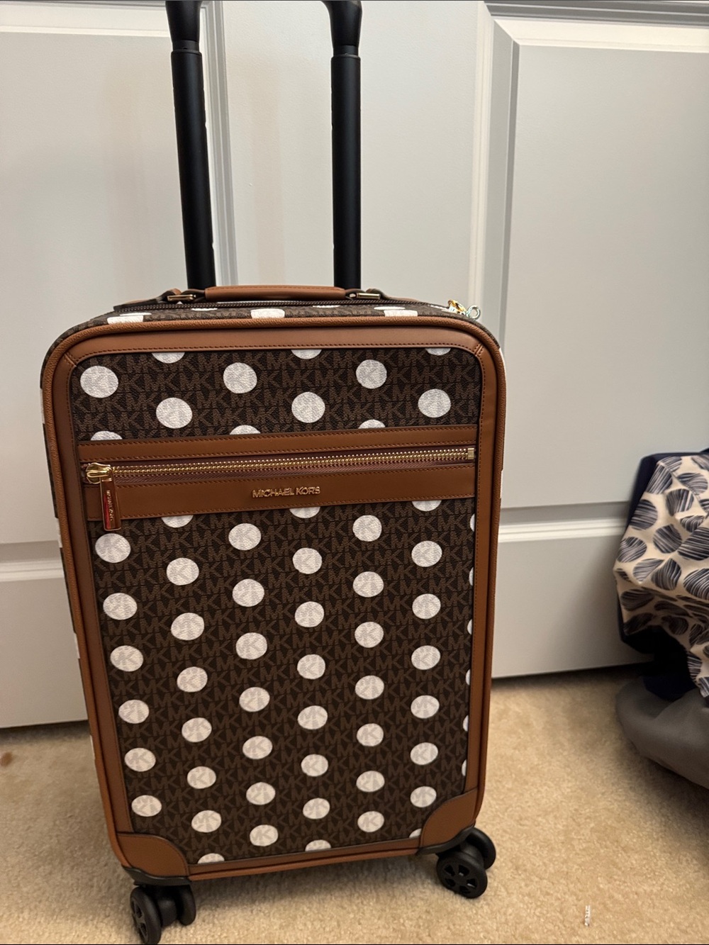 Michael Kors Brown and White Polka Dot Carry-On Spinner